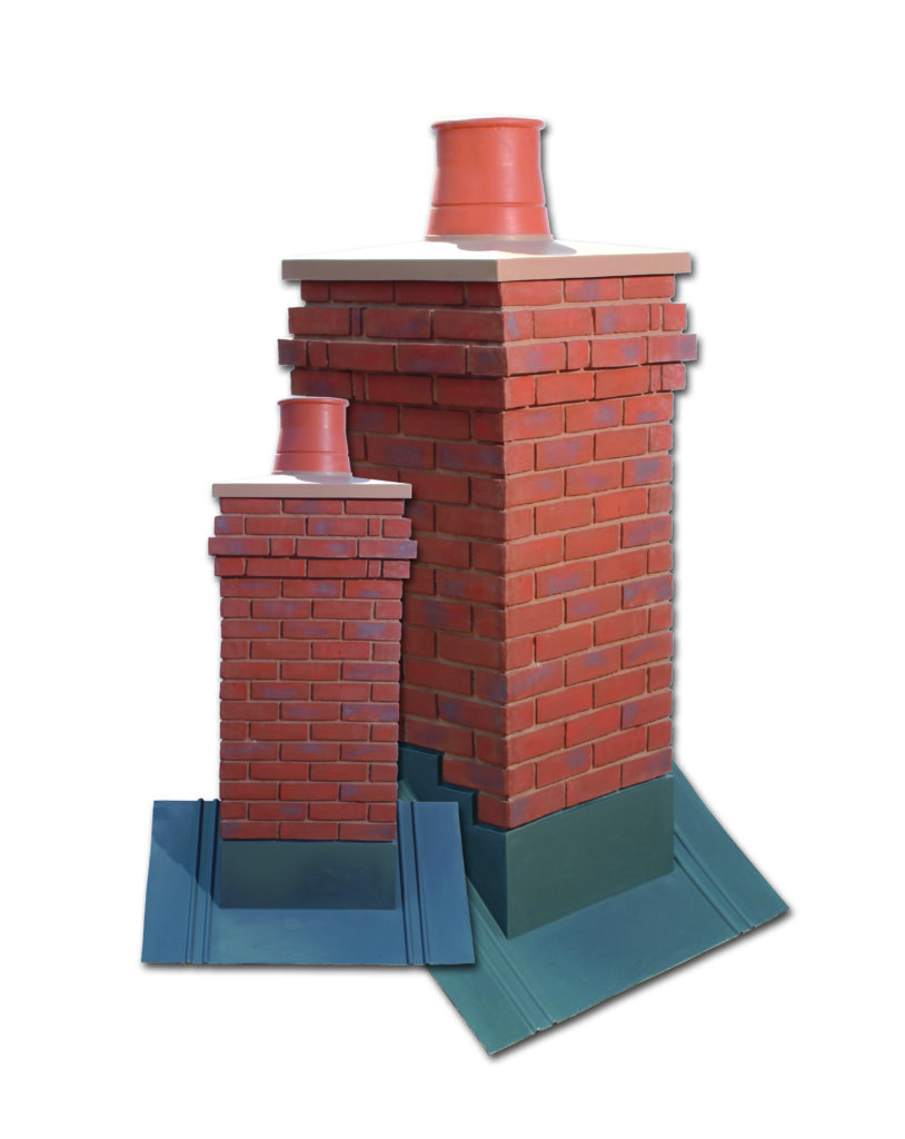 A single flue small and large red brick-effect chimney made of GRP