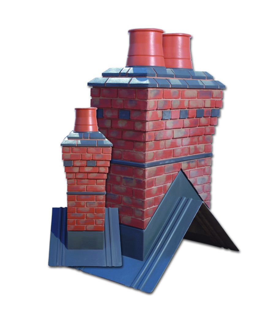 A single and dual flue lightweight red and grey brick chimney